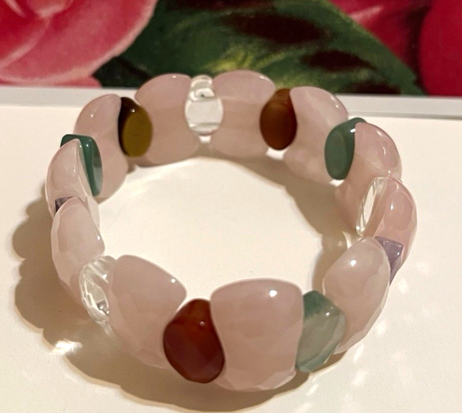 Kalifano Faceted Aventurine Beaded Stretch Bracelet 8in Amethyst Quartz