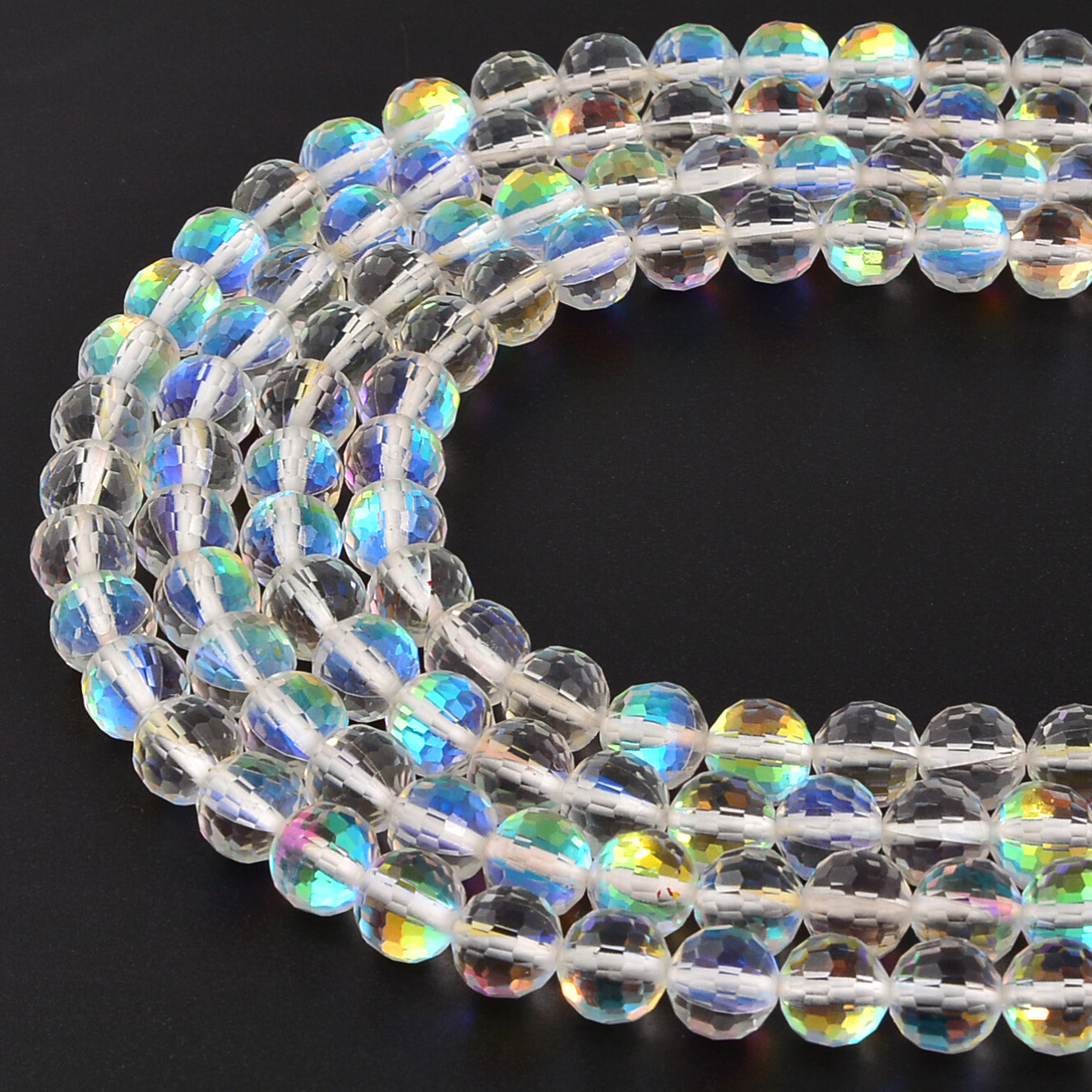Rainbow Clear AB K9 Crystal Glass Faceted Round Beads 6mm 8mm 10mm 15.5″ Strand