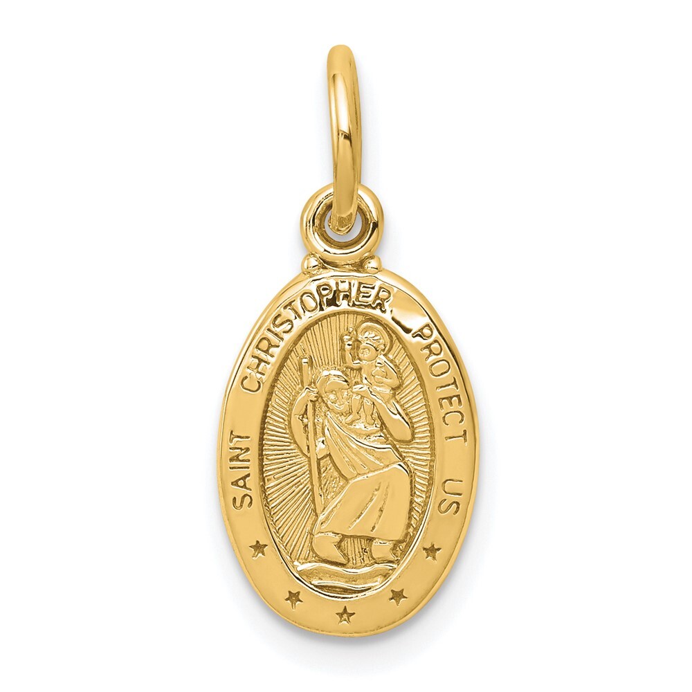10K Yellow Gold Solid Satin Polished St. Christopher Pendant 10C90