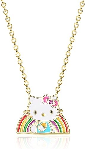 Hello Kitty Sanrio Women’s Rainbow Necklace 18″ 18kt Gold Flash-Plated Necklace