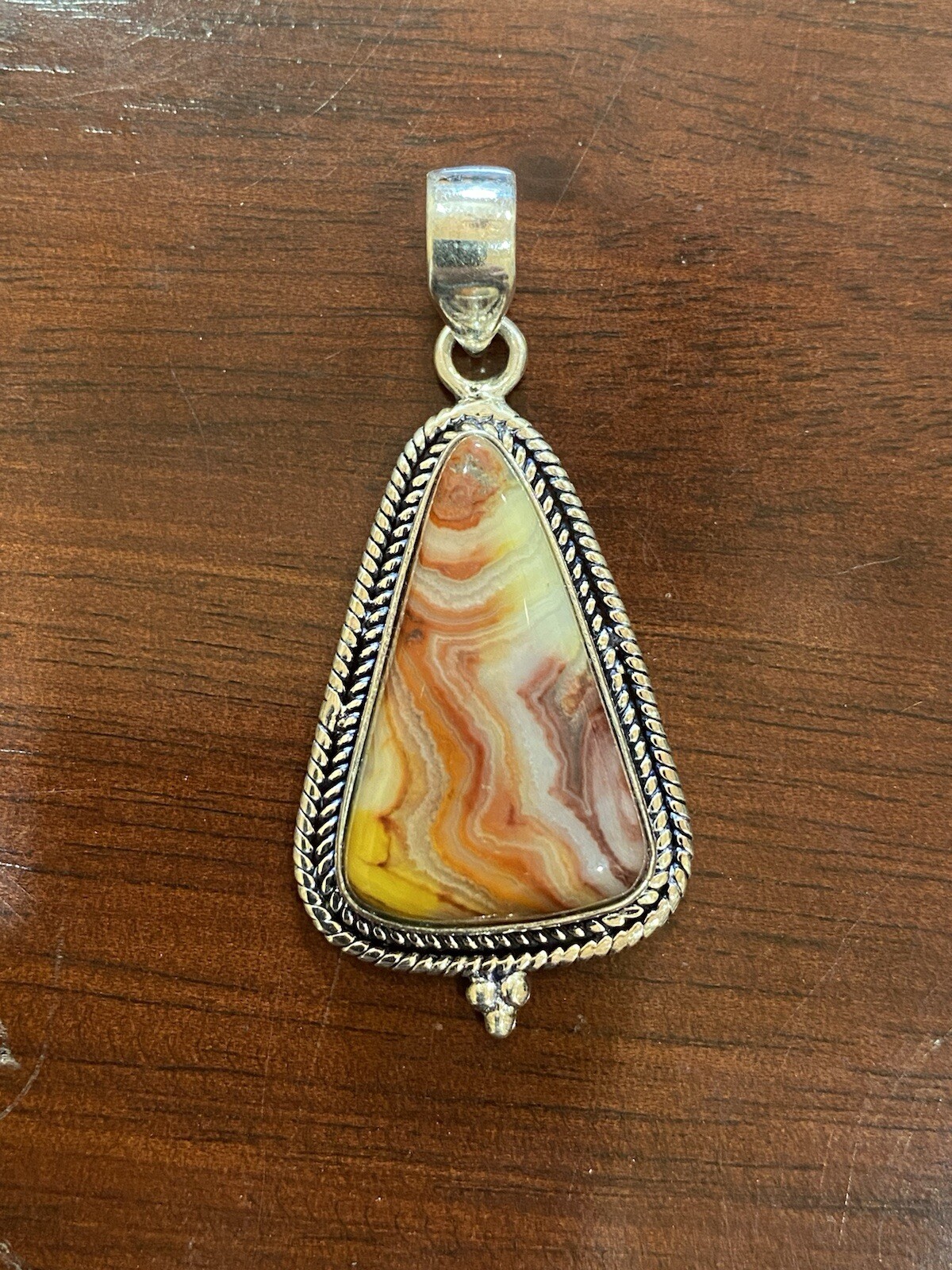Brown Lace Agate Gemstone Pendant 925 Sterling Silver Handmade 8.8 Grams. 91