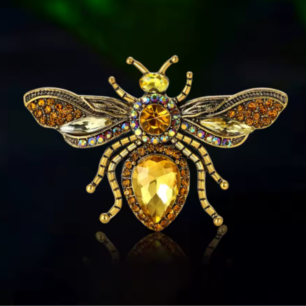 Vintage Rhinestone Bee Brooch Pin – Gold Tone Insect Jewelry, Unisex Summer Gift