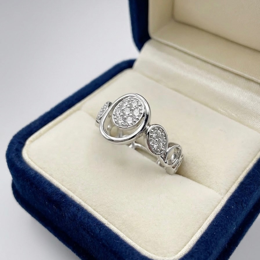Silver Plated Stainless Steel Luxury Ring Adjustable- NON TARNISH BOND (248)