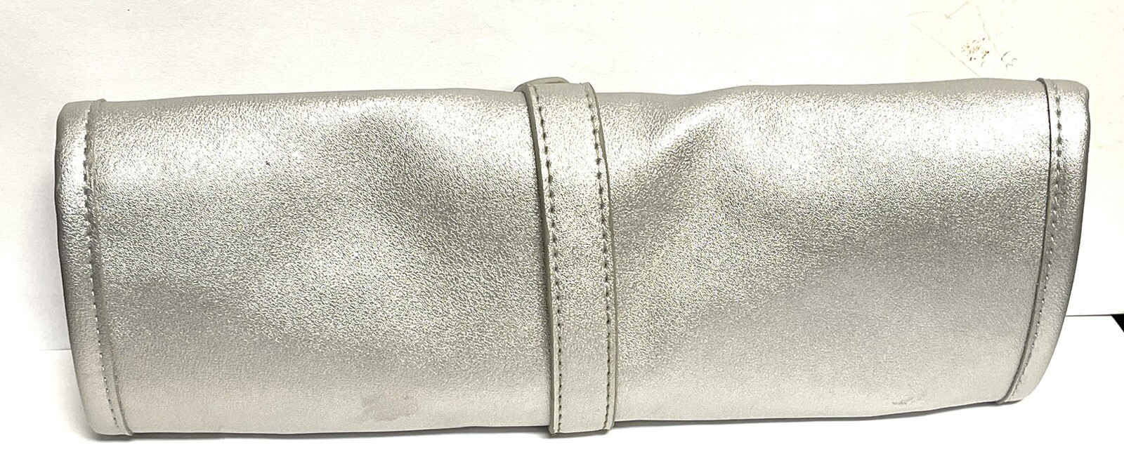 Vegan Leather Jewelry Roll Travel Organizer Silver 11×15” By Evergreen NEW