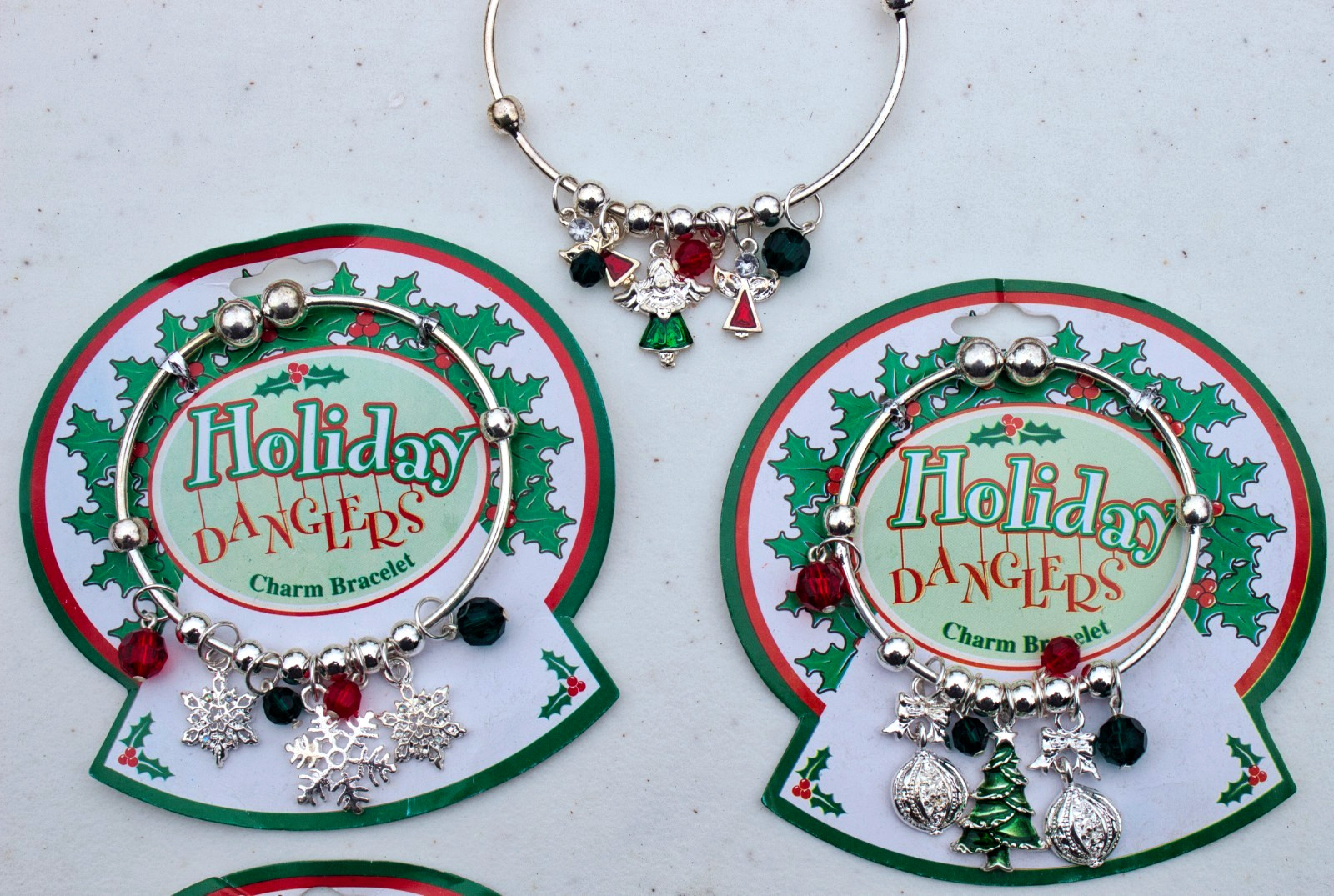Lot of 5 Christmas Holiday Silver tone Cuff Charm Bracelets – NWT