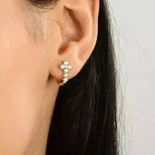 Real Moissanite 2.00Ct Round Cut Women’s Hoop Earrings 14K Yellow Gold Plated