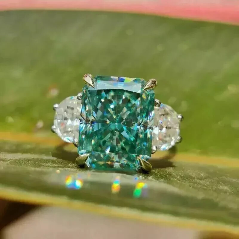 RARE 15.80 Ct Blue Treated Diamond Radiant Cut Solitaire Ring 925 Silver Ring