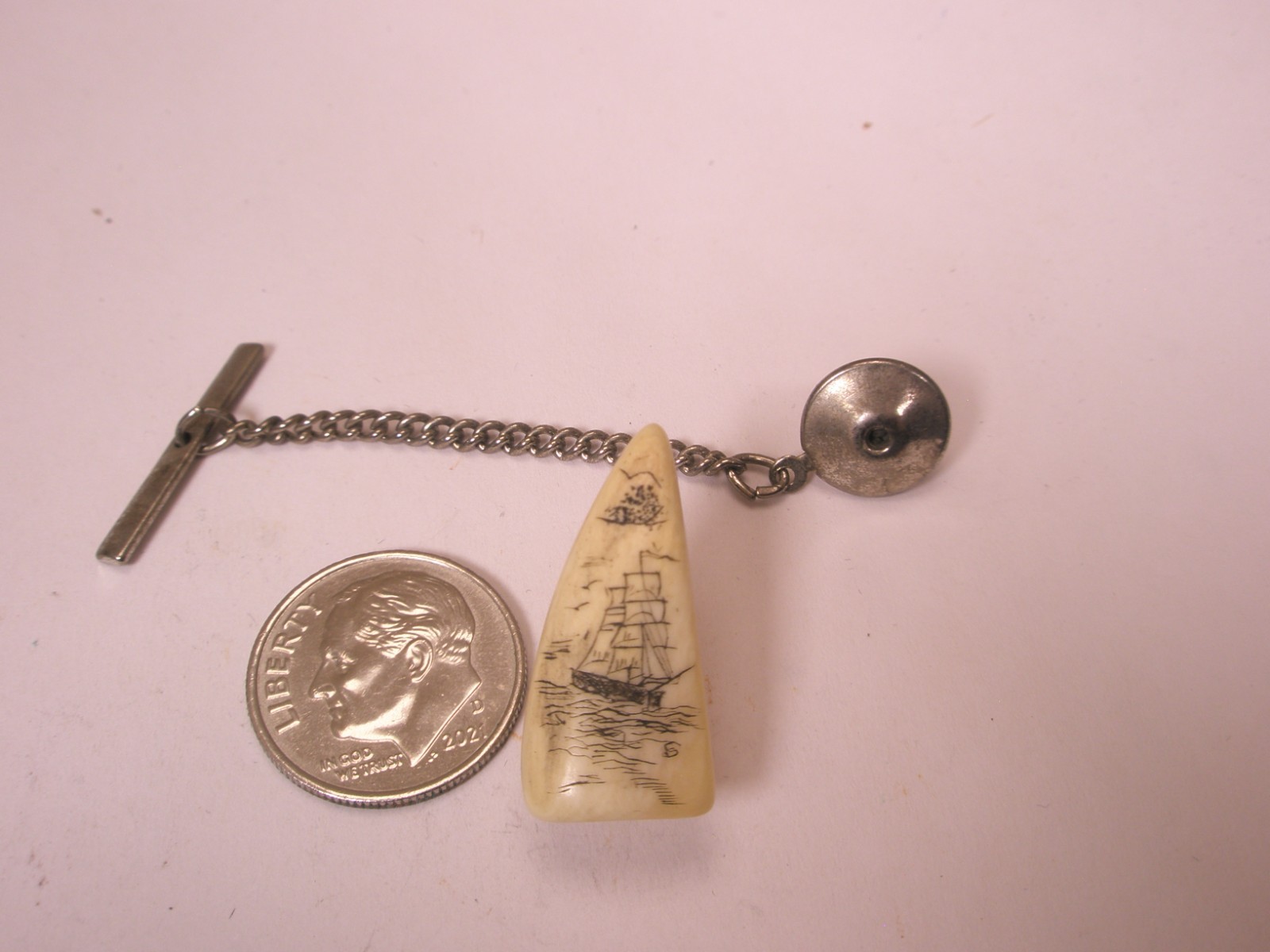 Etched Engraved Tall Sailing Ship Fishing Vessel Vintage Tie Tack Lapel Pin a104