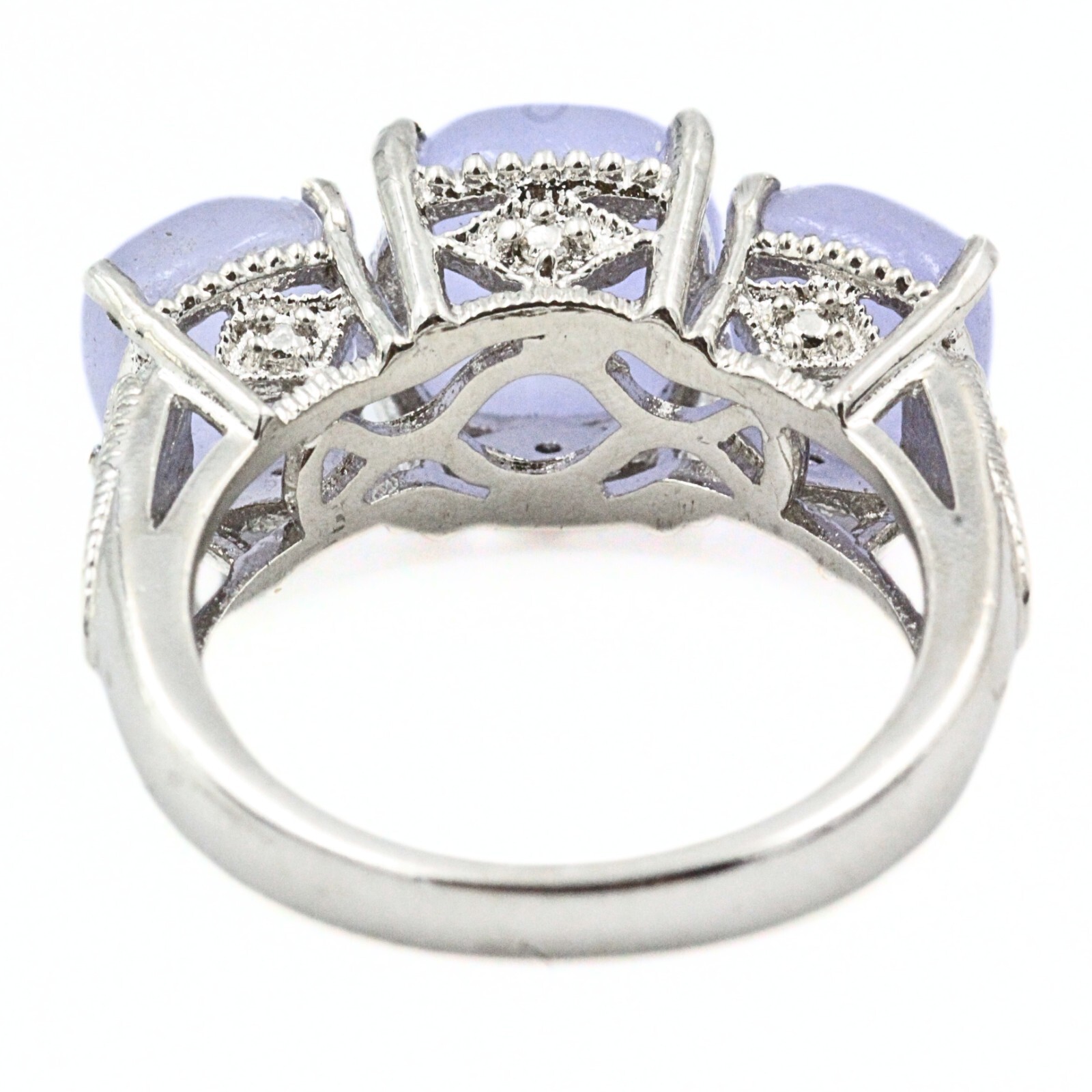 STS Karis Signed Contemporary Rhodium Plate 3 Stone Jade Ring Sz 7