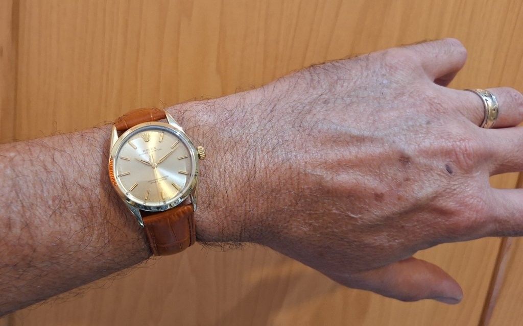 Rolex Oyster Perpetual Datejust 1601 14k/SS Watch Gold Tapestry Dial 1966