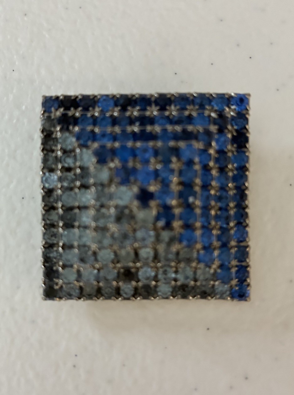 Vintage Dimensional Pyramid Brooch Two-Tone Cobalt Blue Rhinestones