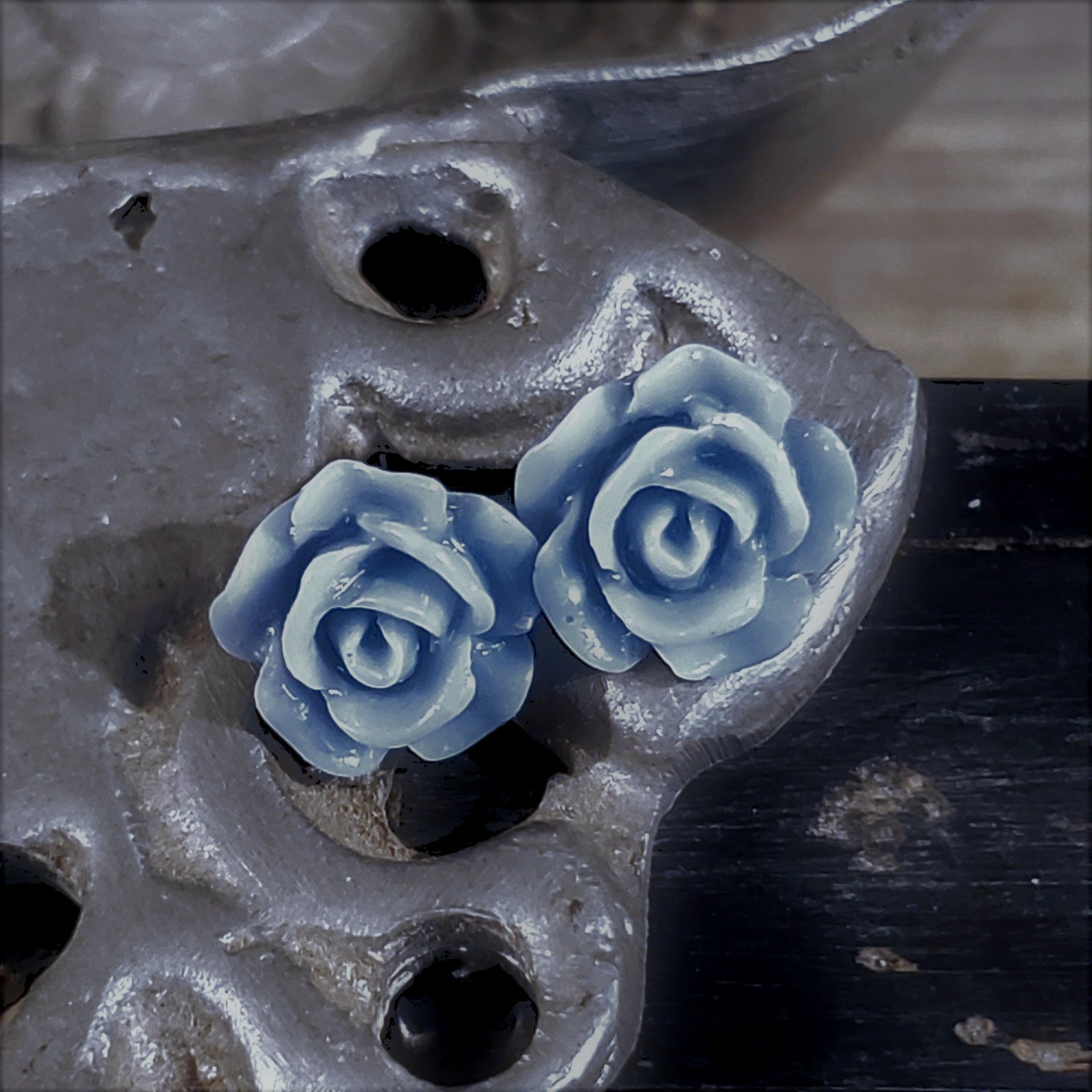 Sustainable Slate Blue Rose Flower 11mm Lucite Acrylic Stud Earrings