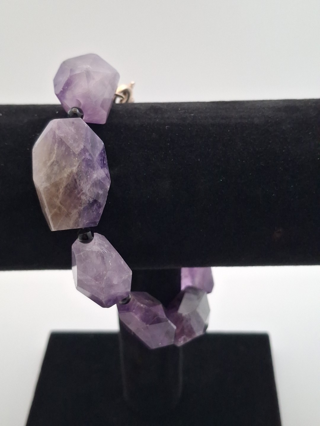 Sterling Silver 925 Amethyst Stone Purple Chunky Bracelet Large 9.5 Inches