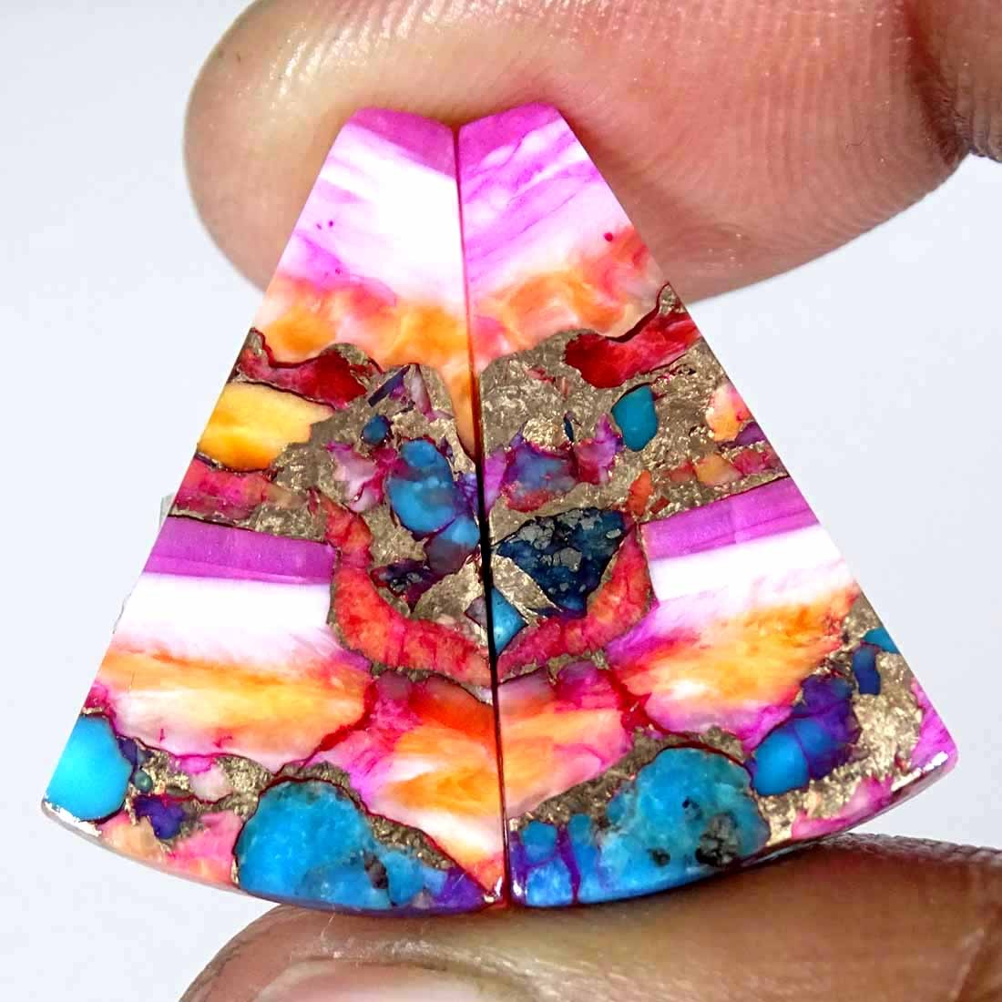 23.40Cts Pink Dahlia Spiny Oyster Copper Turquoise Gemstone Fancy Pair 15x26x4mm