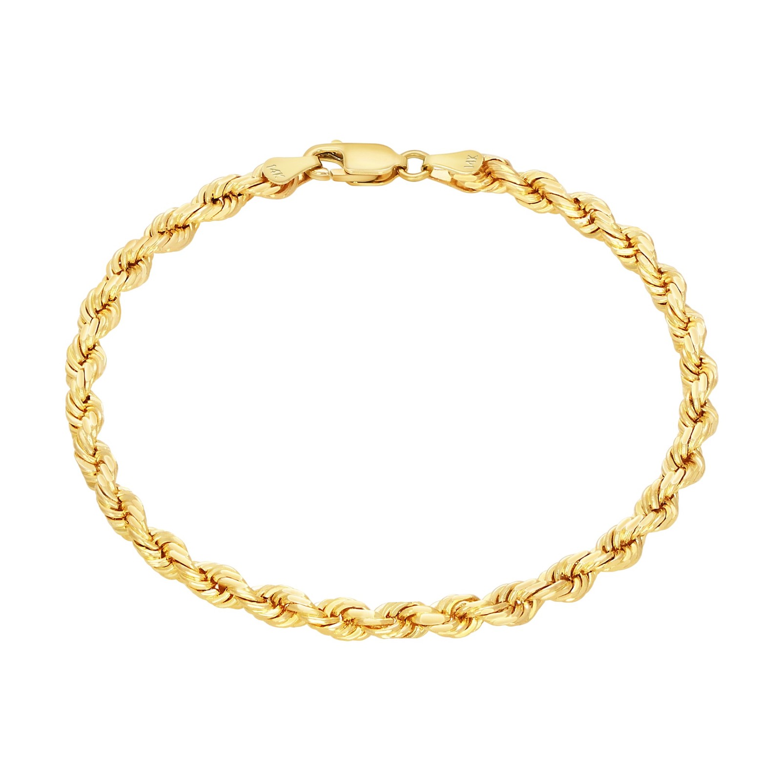 14K Yellow Gold 4mm Diamond Cut Rope Chain Bracelet Men Women 7″ 7.5″ 8″ 8.5″ 9″