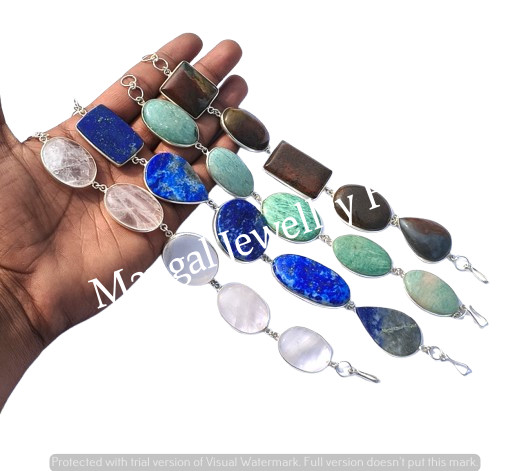 A+ Rose Quartz & Mix Gemstone Bracelets 925 Sterling Silver Plated Jewellery Lot