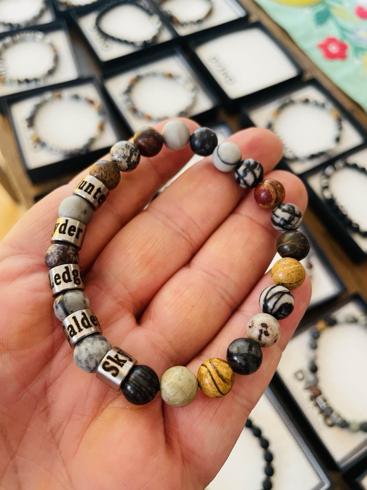 Personalized Engraved Men Jasp Stone Bracelet with Names – Jasp Kids Names Brace