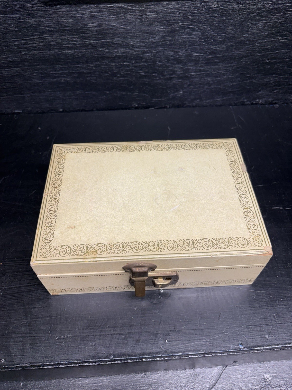 Vintage White/Cream Jewelry Box With Red Velvet Lining, Mirror And Key See Pics