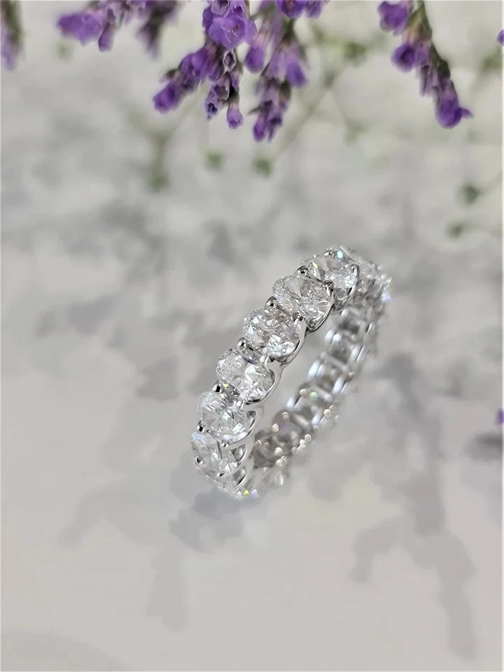 3 Carat Lab Grown Diamond Eternity Band Oval Cut 14k White Gold VVS E F CVD