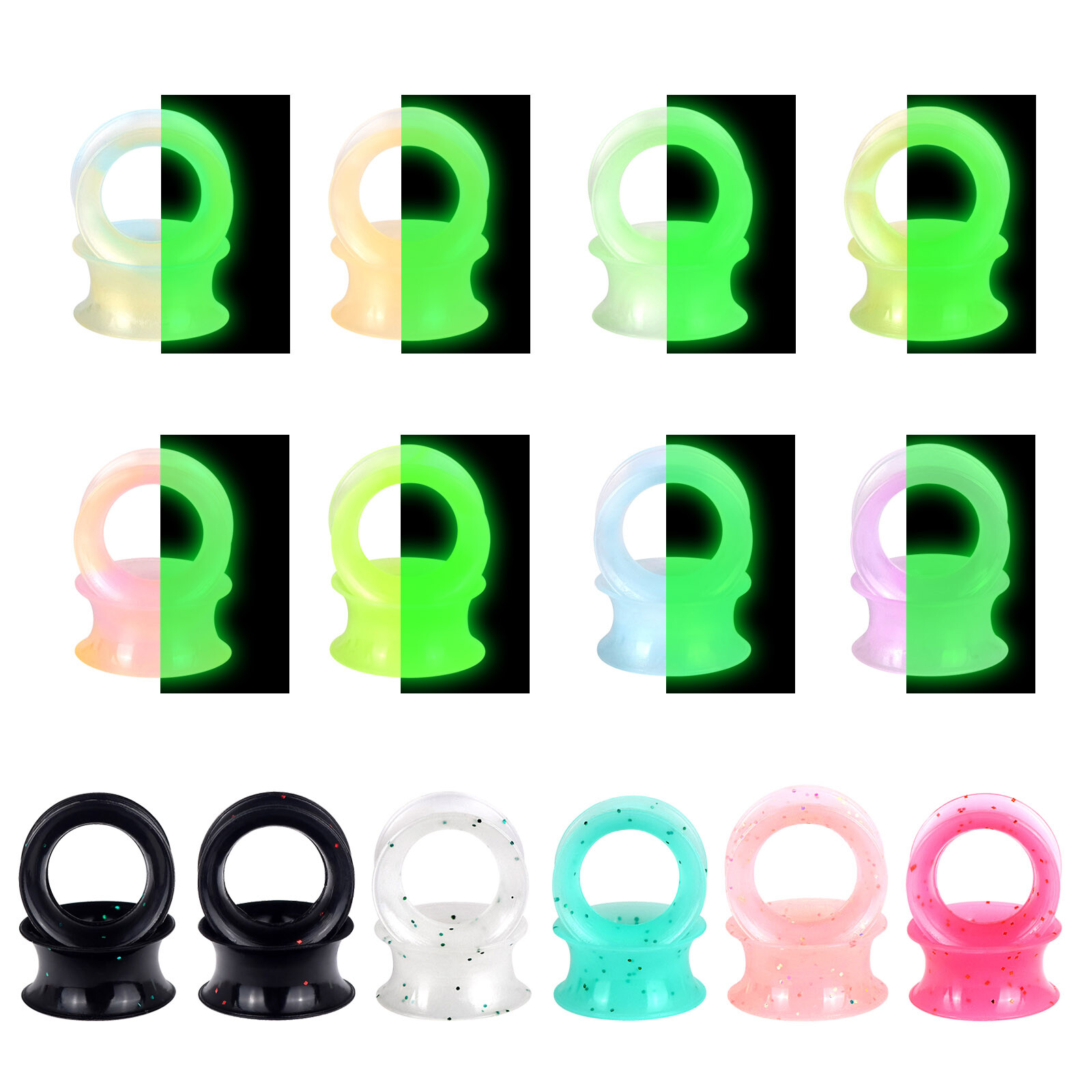 2PCS Thin Skins TUNNELS Silicone Plugs Flesh Ear Gauges Expander Body Piercing