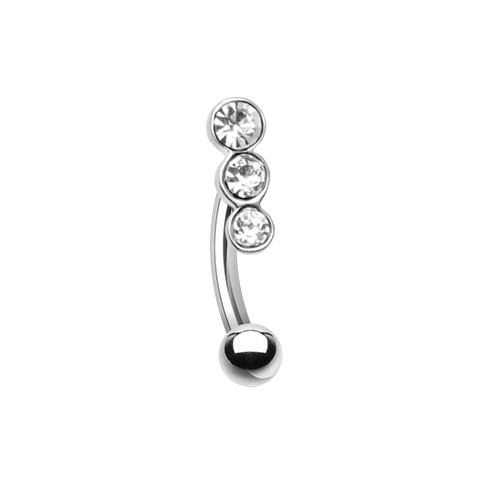 Triple Linear Curved Barbell Rose Gold Black Sliver Clear AB CZ Gem Eyebrow Sexy