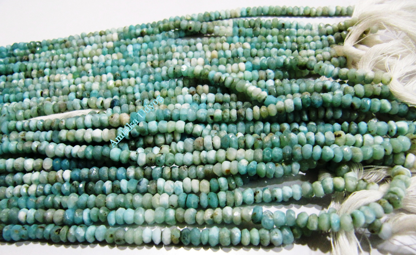 SALE- Natural Larimar Rondelle Faceted Beads 3mm to 4mm, Strand 14 inches long