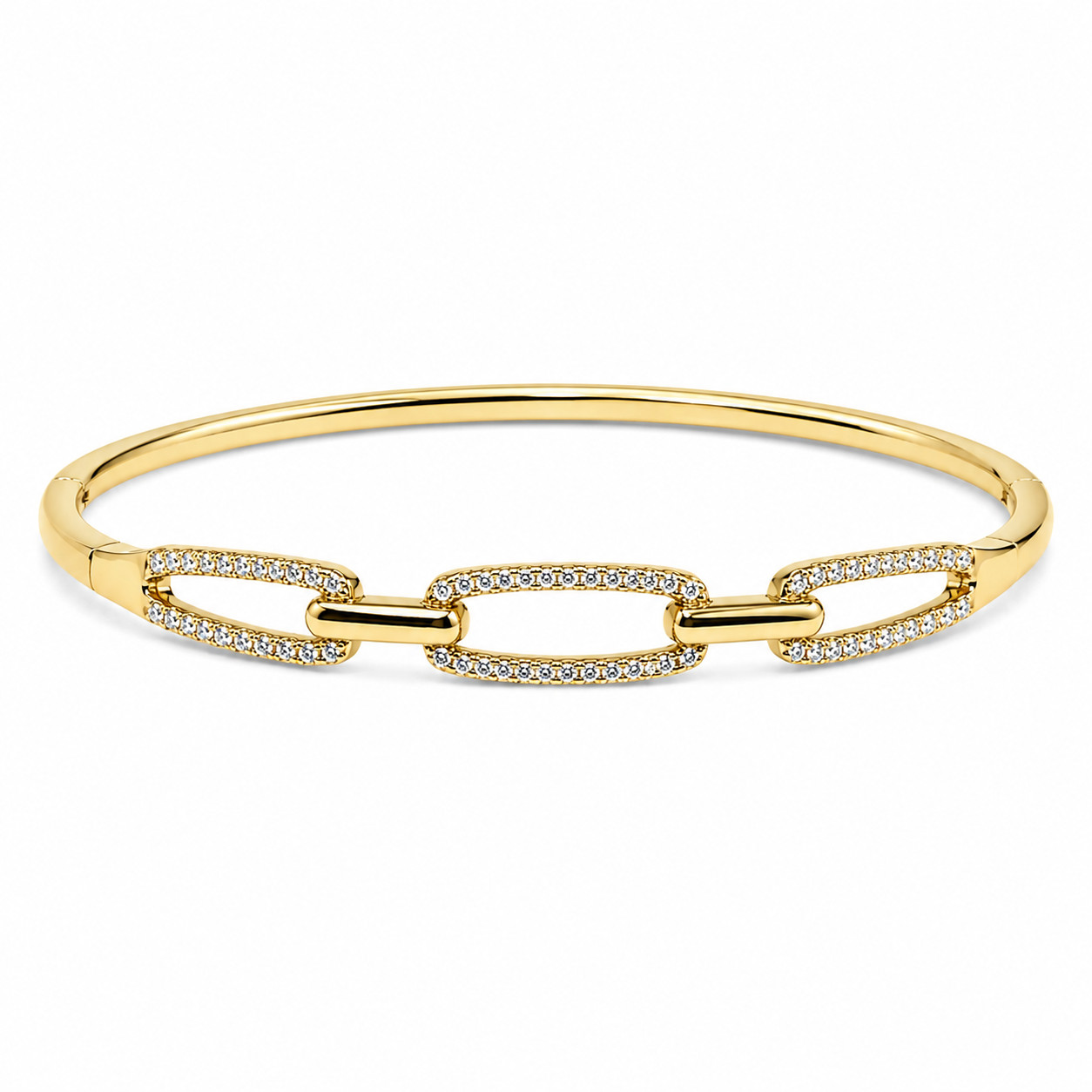 Italian 1/200 14k Yellow Gold Oro Paperclip Bangle Bracelet Iced CZ Pulsera