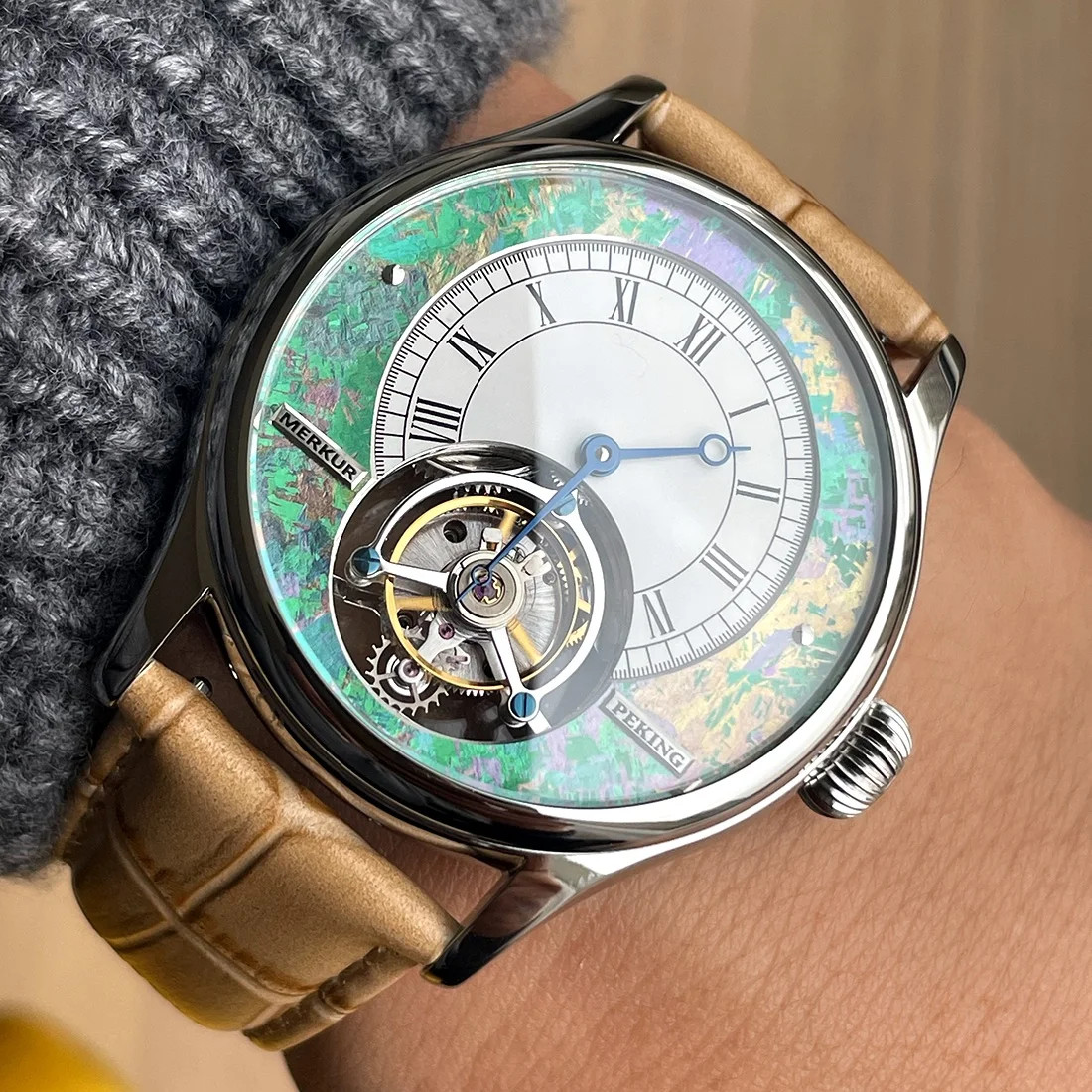 Merkur Tourbillon Watch High Frequency Coaxial Sapphire Mechanical Wristwatch