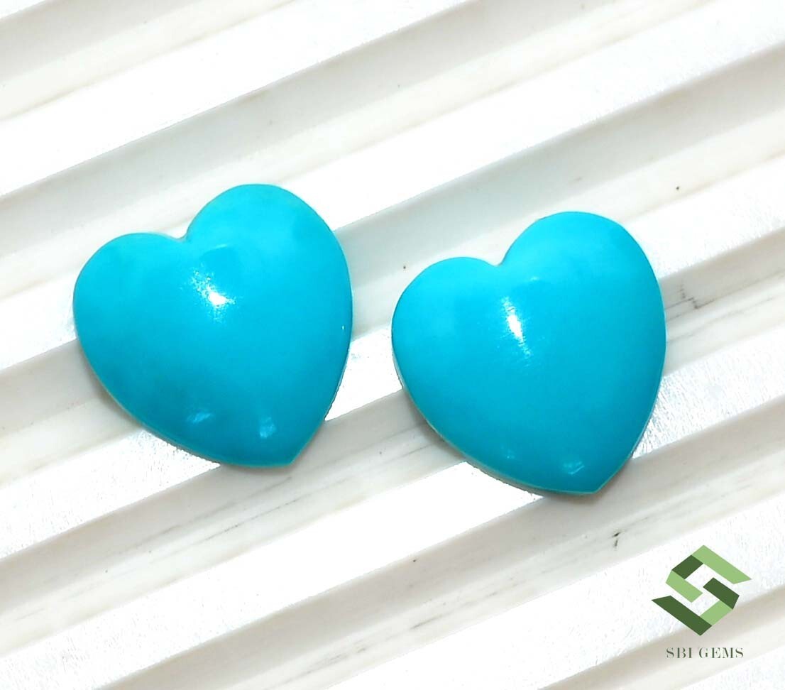 12×12 mm Natural Turquoise Heart Shape Cabochon Pair 6.81 CTS Loose Gemstones