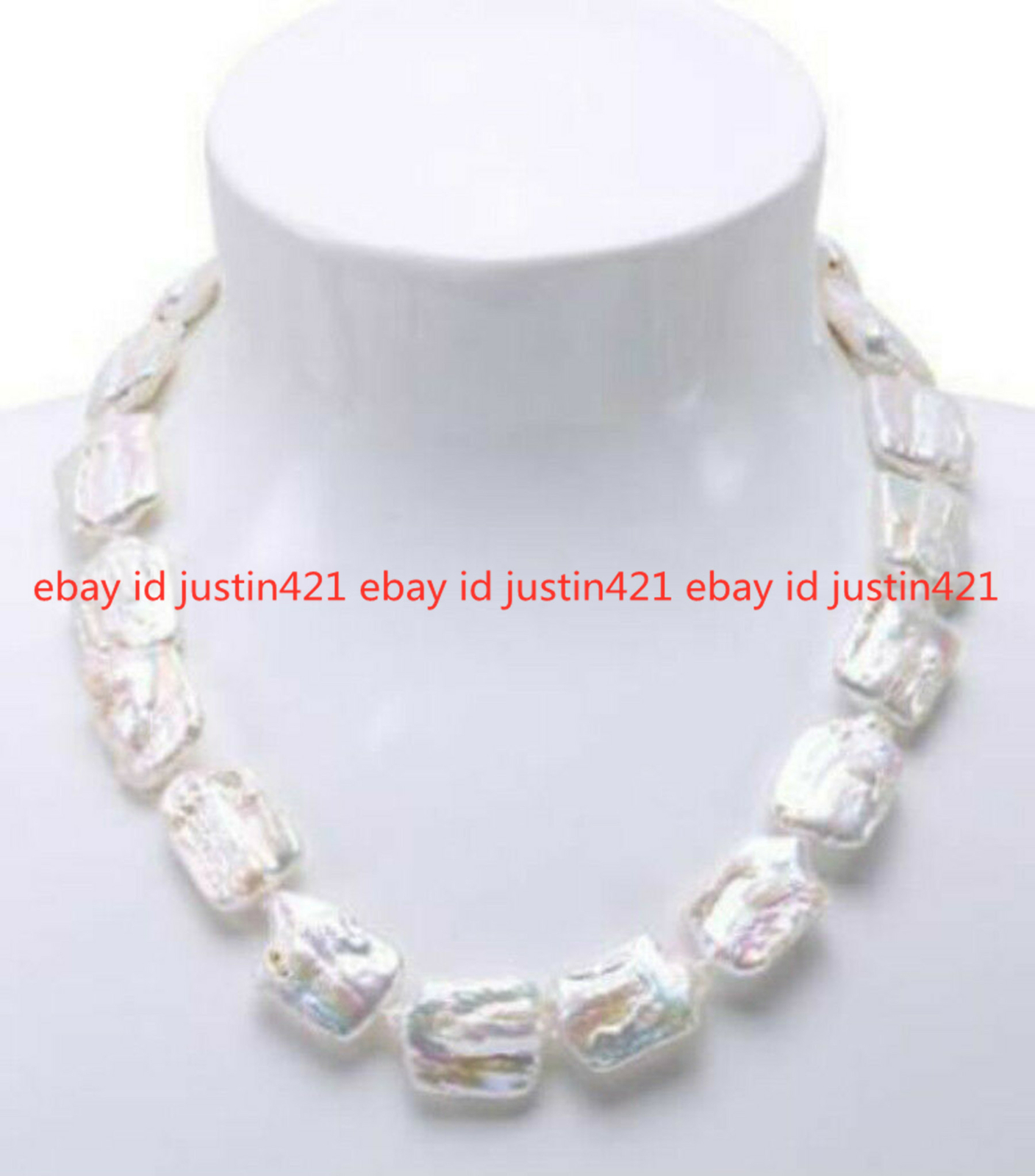 Natural 17×21mm White Rectangle Baroque Freshwater Pearl Necklace 18″ AAA