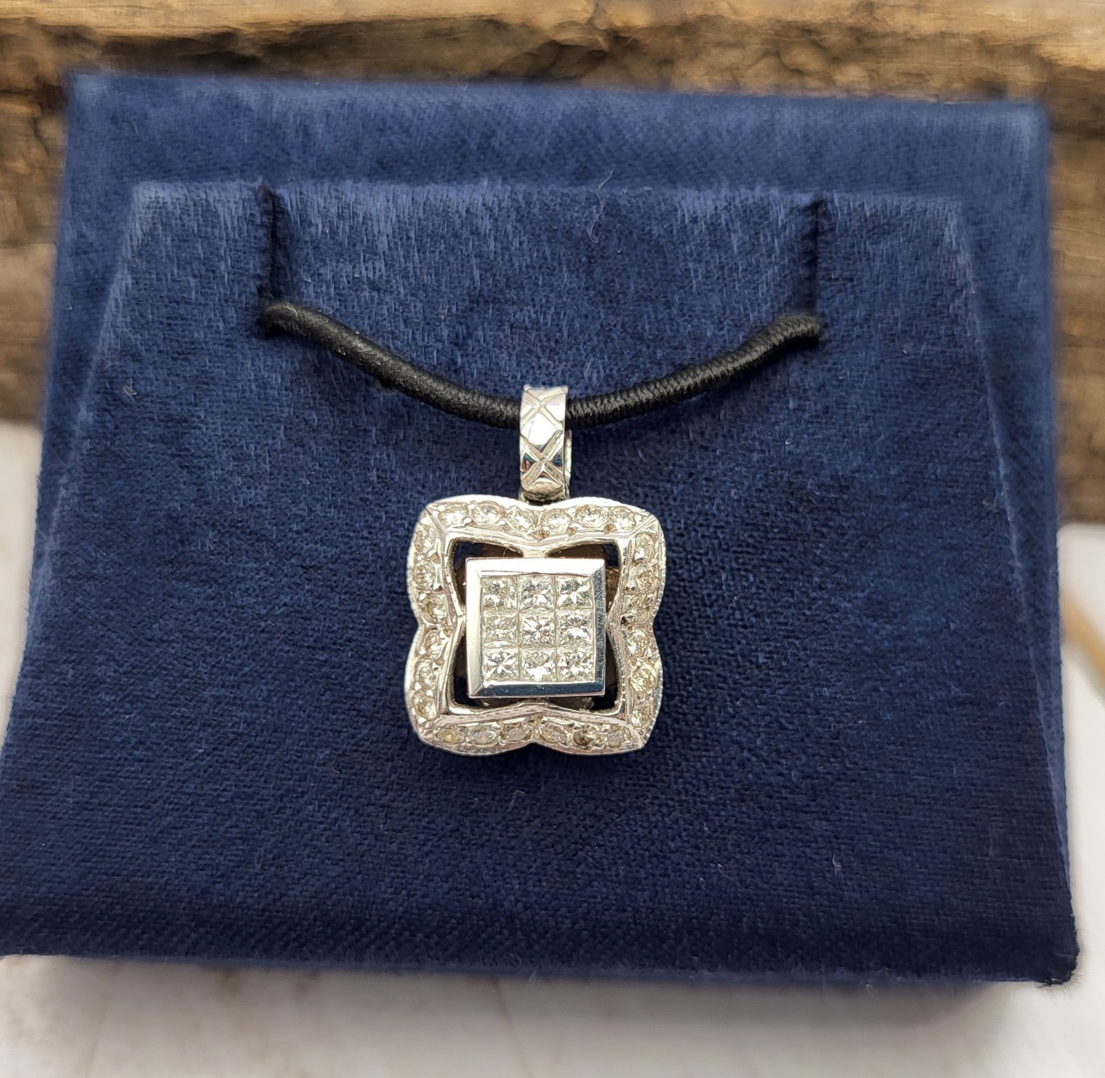 Heavy! 18K White Gold Square Princess Cut Diamond Pendant Charm Signed H.O.B.