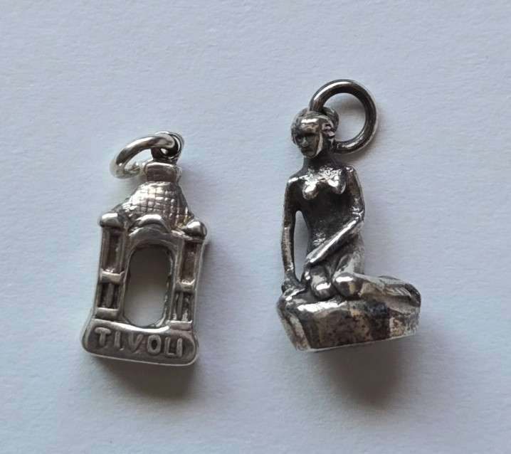 Lot of 2 VTG Copenhagen Denmark Travel Charms ~ 925 Sterling ~ Tivoli & Mermaid