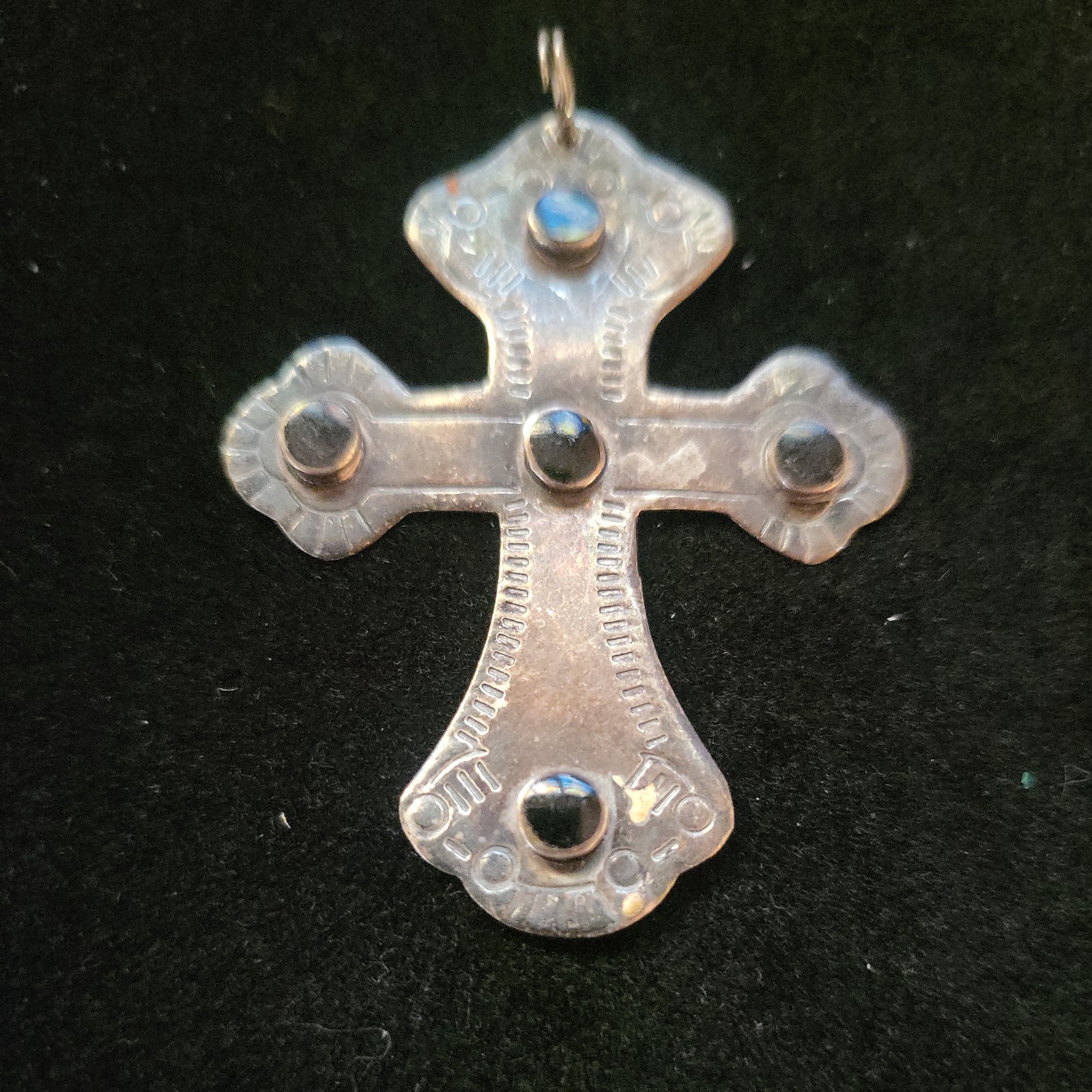 Vintage Mexico 925 Stamped Sterling Silver Onyx Cross Pendant 6.3 grams