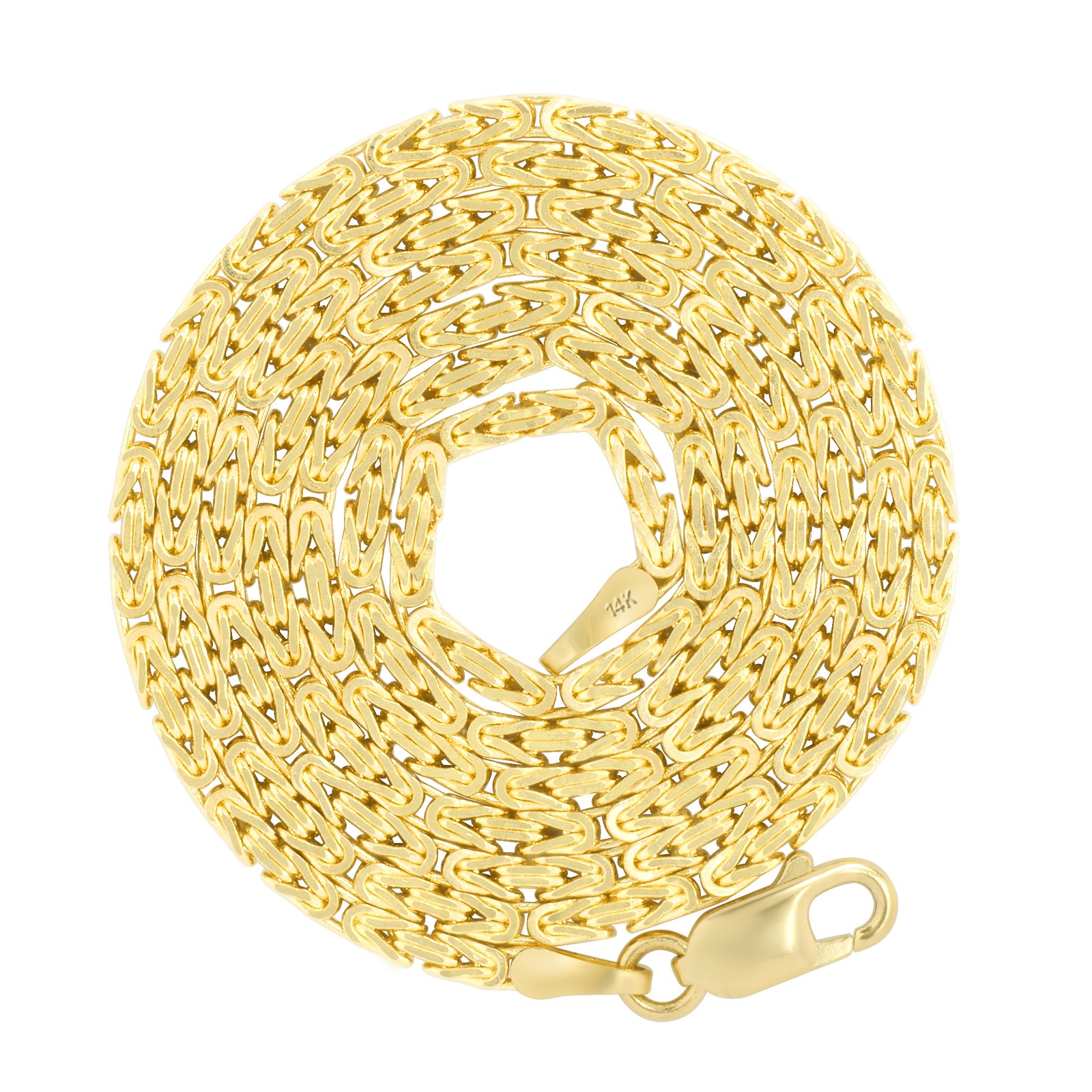 Mens 14K Yellow Gold Solid 2mm Byzantine Box Link Chain Pendant Necklace 24″
