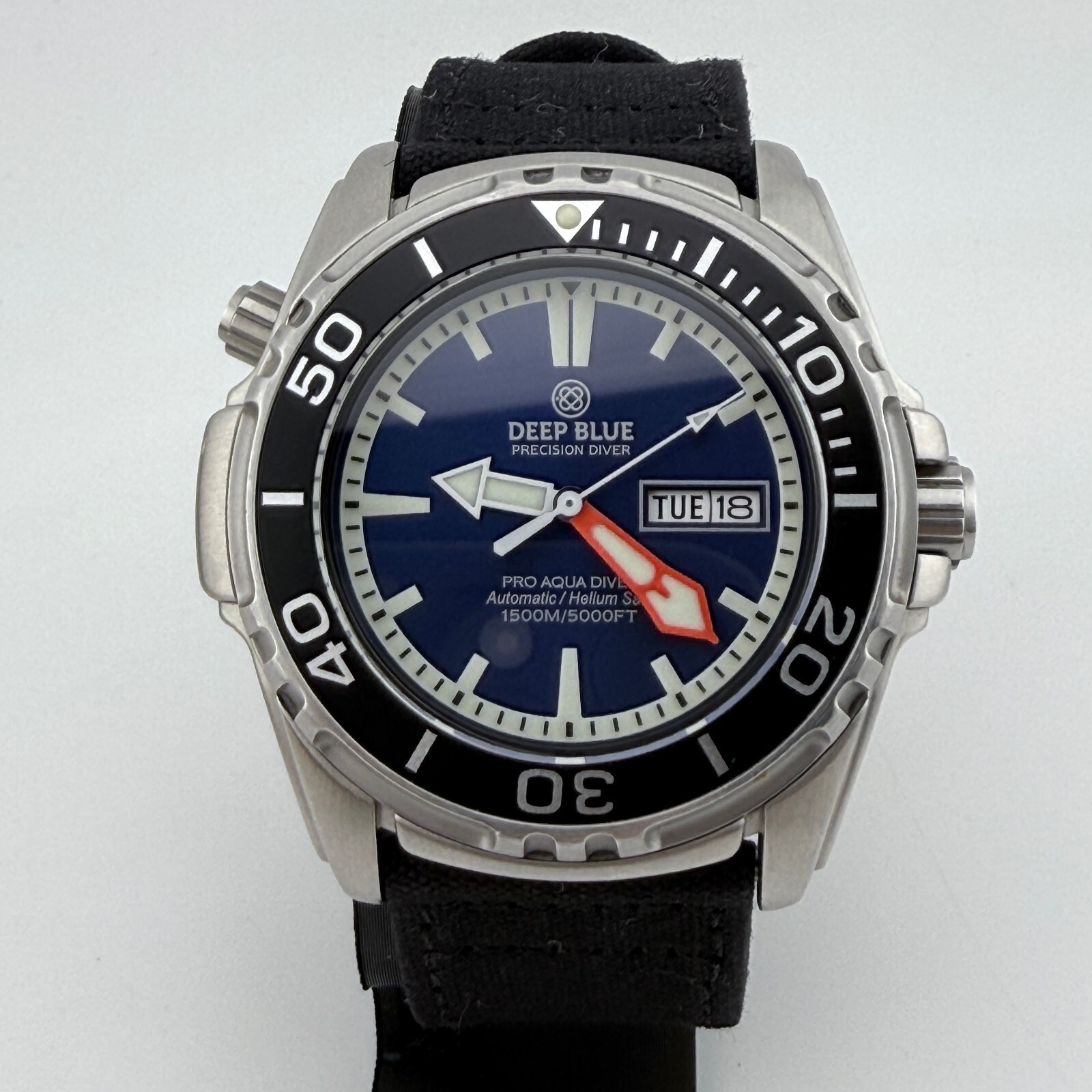 Deep Blue Men’s Pro Aqua 1500 Diver Automatic Day Date Blue Dial