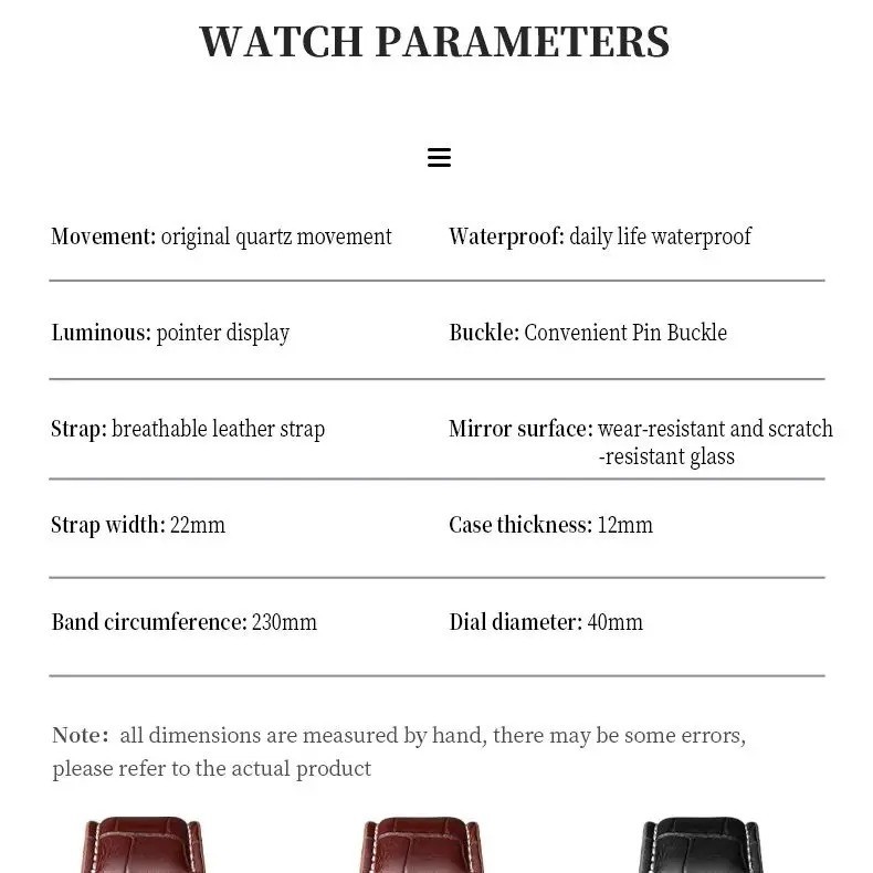 OPK Quartz Watch Men Comfortable Leather Strap Waterproof Fashion Dress Wristwat
