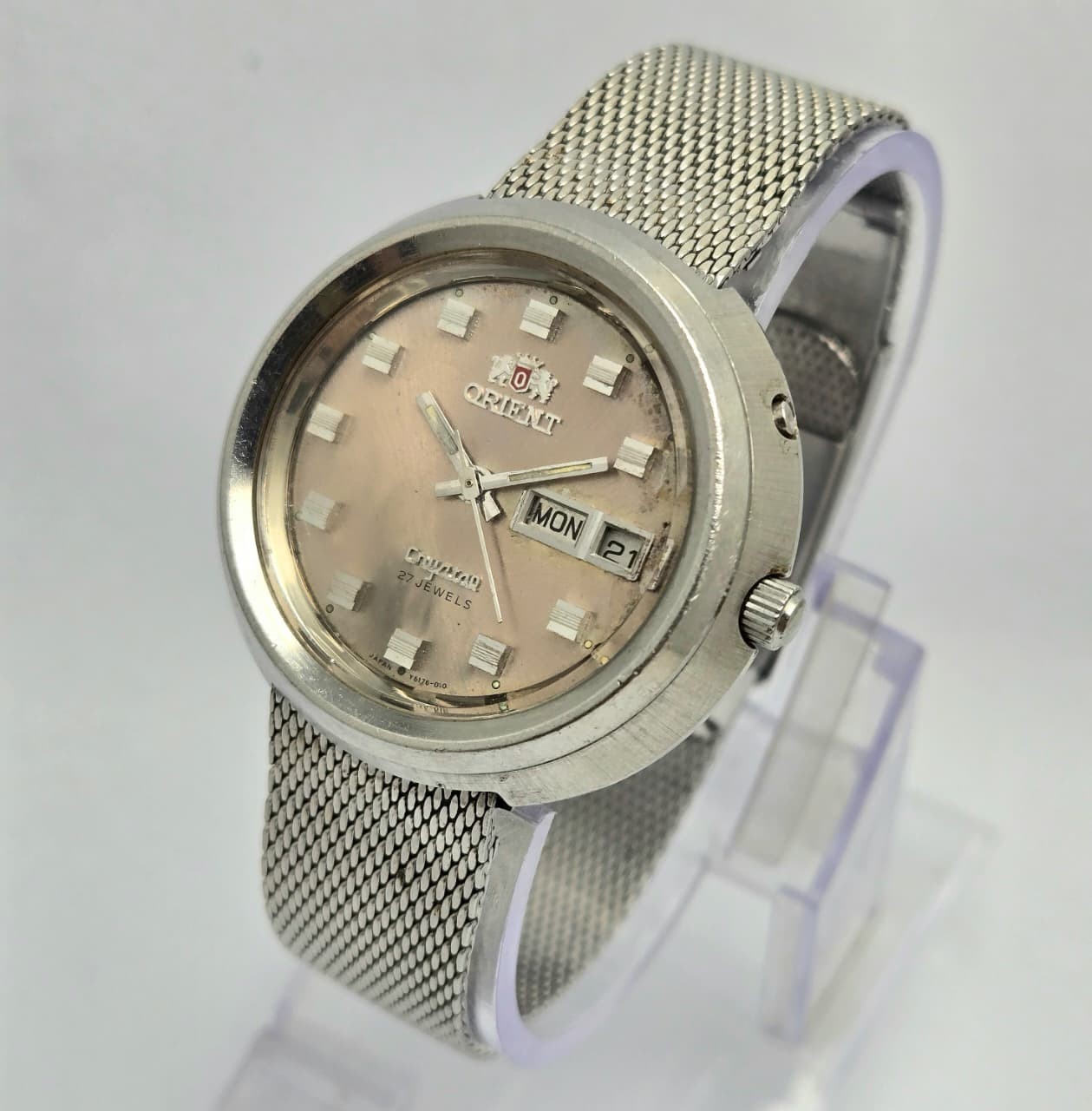 ORIENT CRYSTAL 429-61760 AUTOMATIC 27 JEWELS UFO DAY/DATE VINTAGE MEN’S WATCH