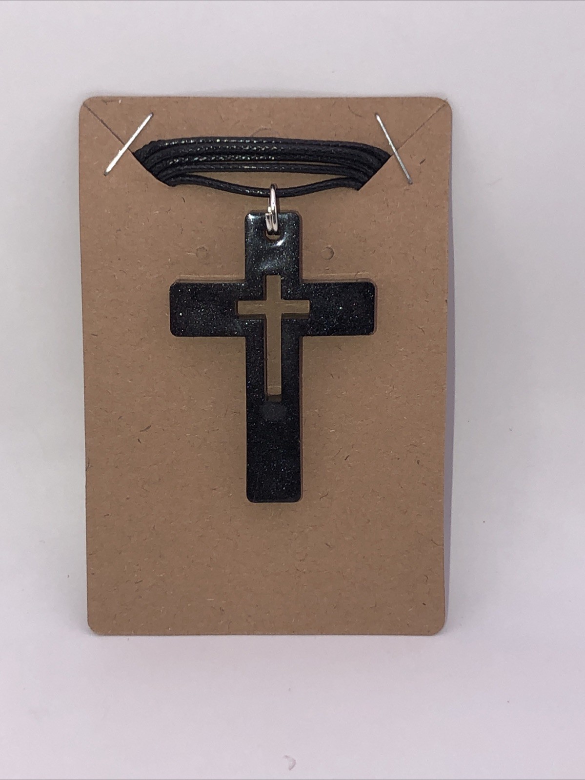 House Of David Handmade Artesian Cross Necklace Black Color One Of A Kind 18 in