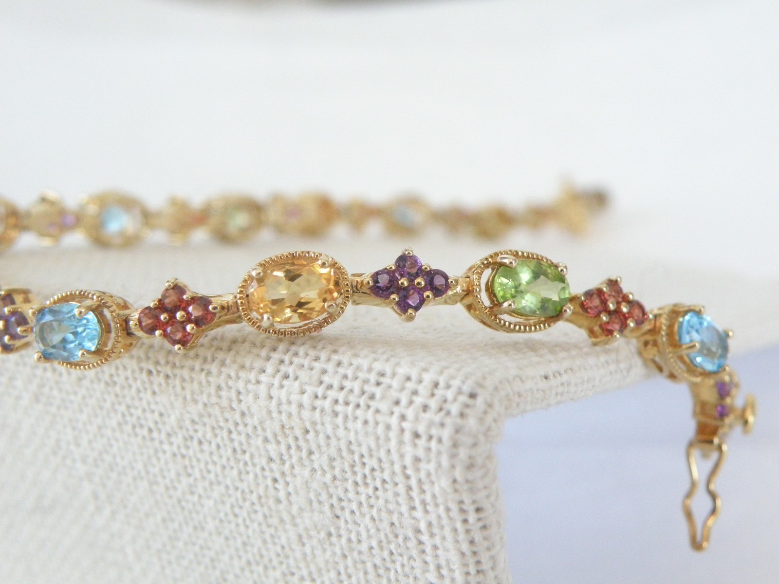 Zales 18K Gold on Sterling Silver 925 Multi Gemstone Tennis Bracelet Fits 7.5″