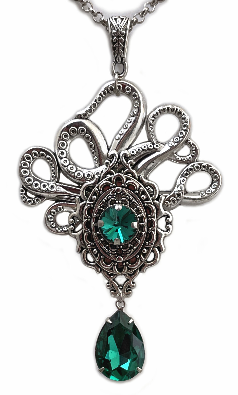 Gothic Victorian Octopus Cthulhu Tentacle Kraken Necklace Pendant Silver Jewelry