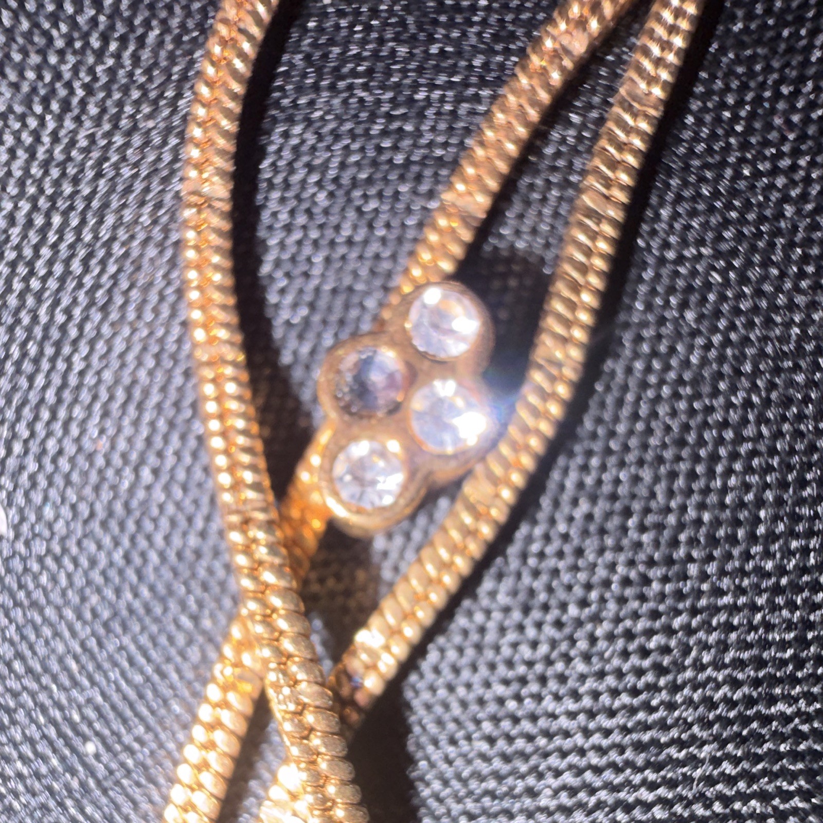 Gold-Tone Layered Snake Chain Necklace Clear Round Crystal Charms Lobster Adj