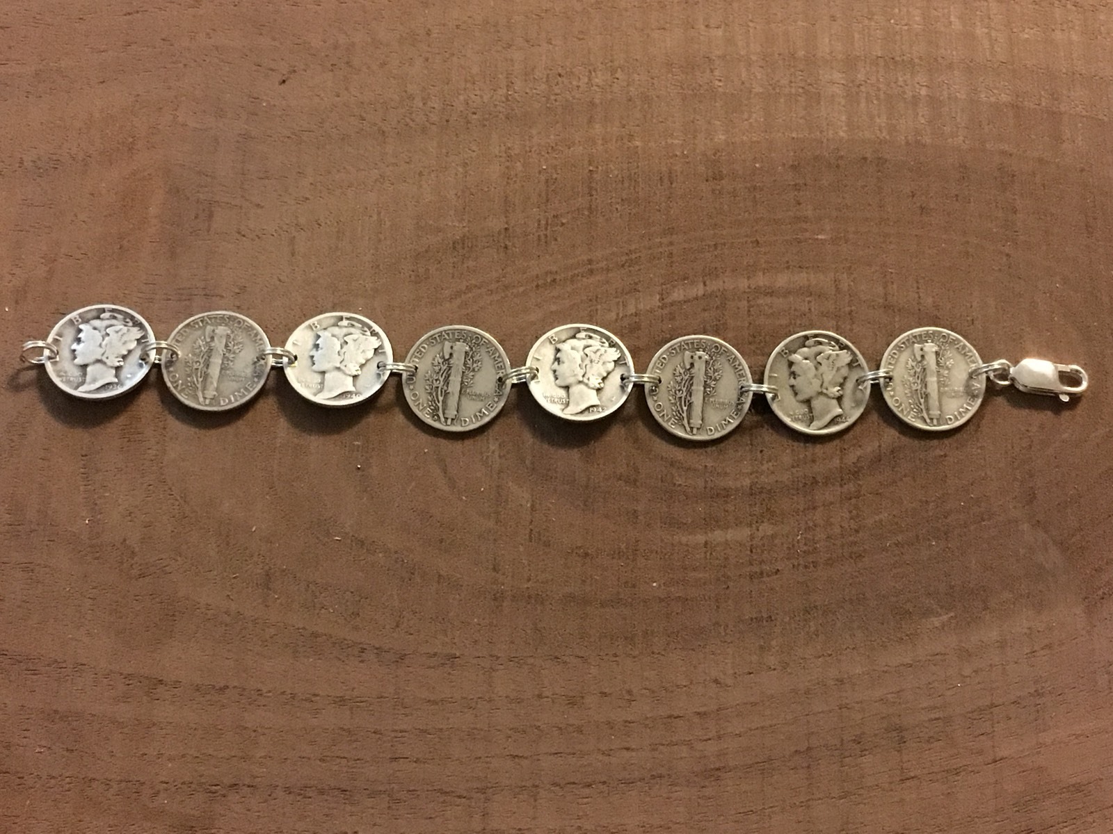 MERCURY DIME Coin Jewelry BRACELET 9” 90% Silver With .925 Links And Clasp! H/T