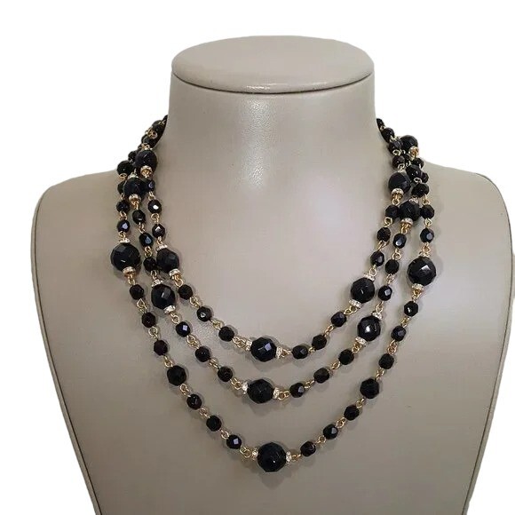 Sequin Women’s Statement Necklace Gold Plated , Black , Crystals NWT MSRP $88
