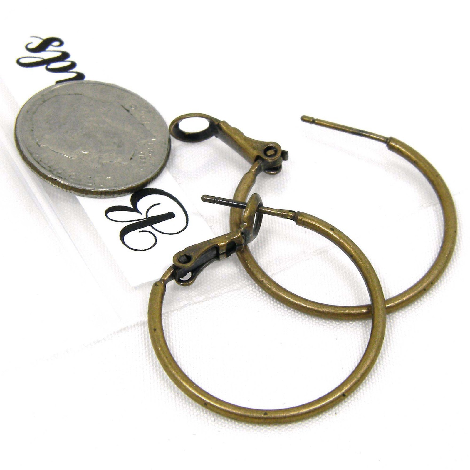 Pair of Antique Bronze Plated Brass Plain Lever Back Omega Lever Hoop Earrings