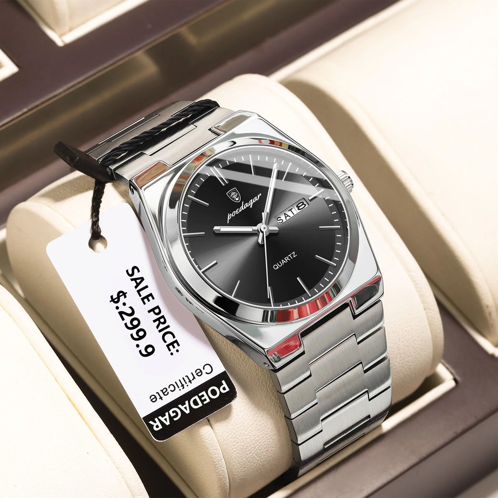 POEDAGAR Luxury Men’s Watches Waterproof Luminous Date Week Men Watch Stainless