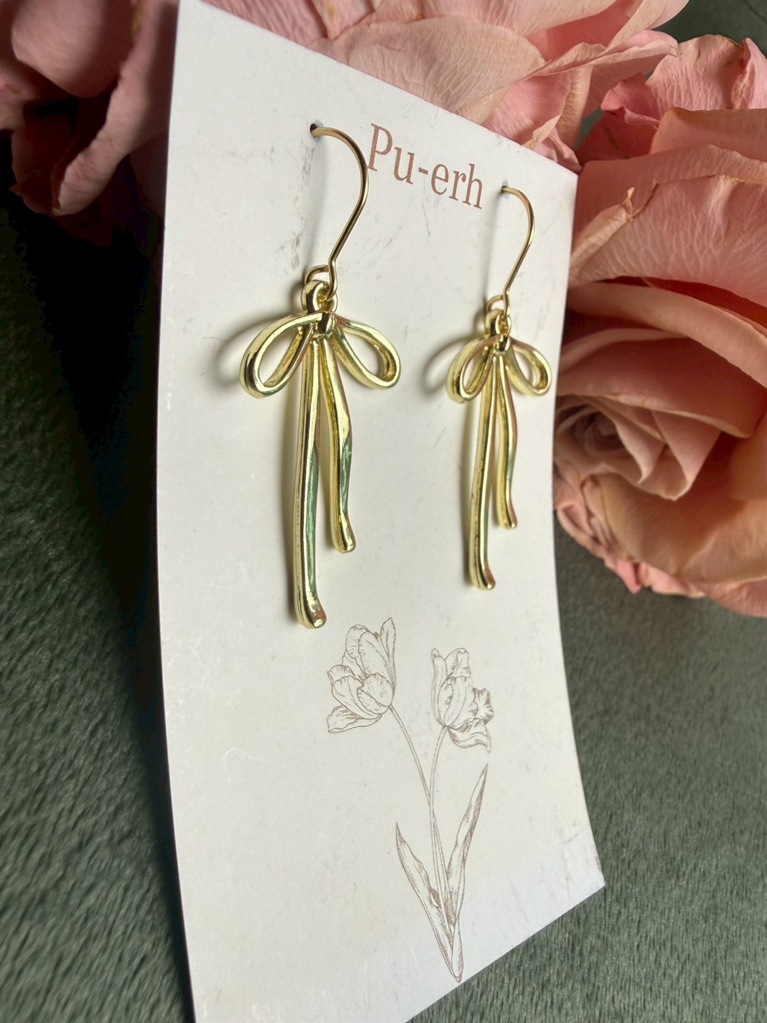 Gold Bow Ribbon Hook Earrings Elegant Ribbon Design, 18K Gold Plated Stainless