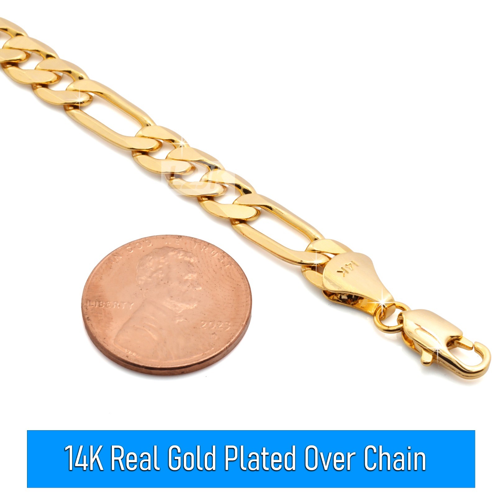 Figaro Chain Necklace 14K Gold Plated 6mm 24″ Hip Hop Fashion For Men’ & Women