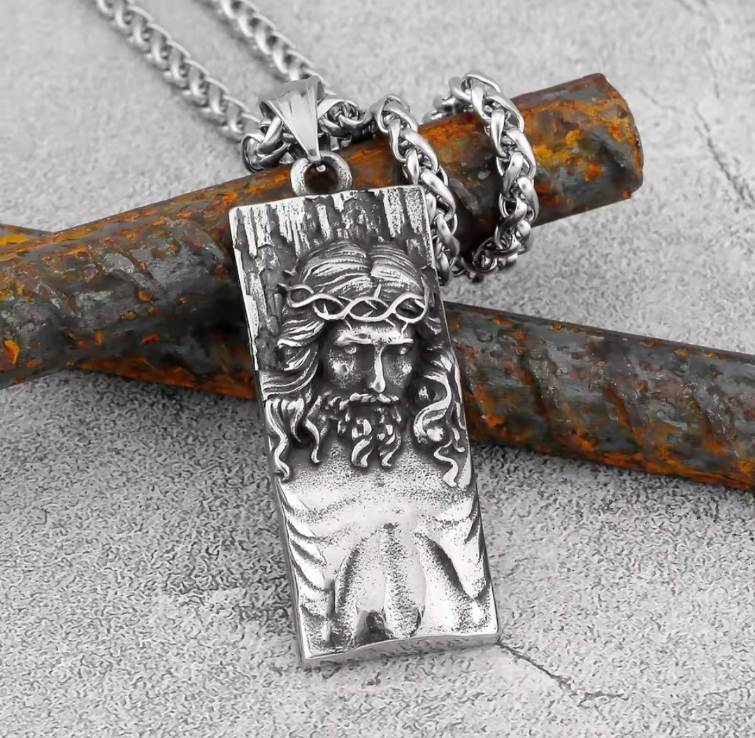 Jesus Christ Crown of Thorns Faith Religious Stainless Steel Pendant Necklace