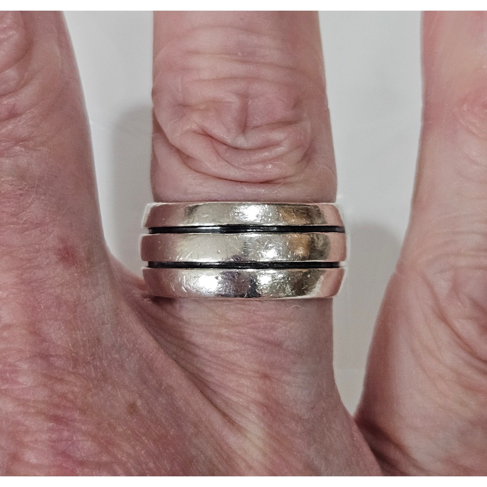 Vintage Mexican Double Grooved 3 Row 925 Sterling Silver 9.5mm Band Ring Size 7