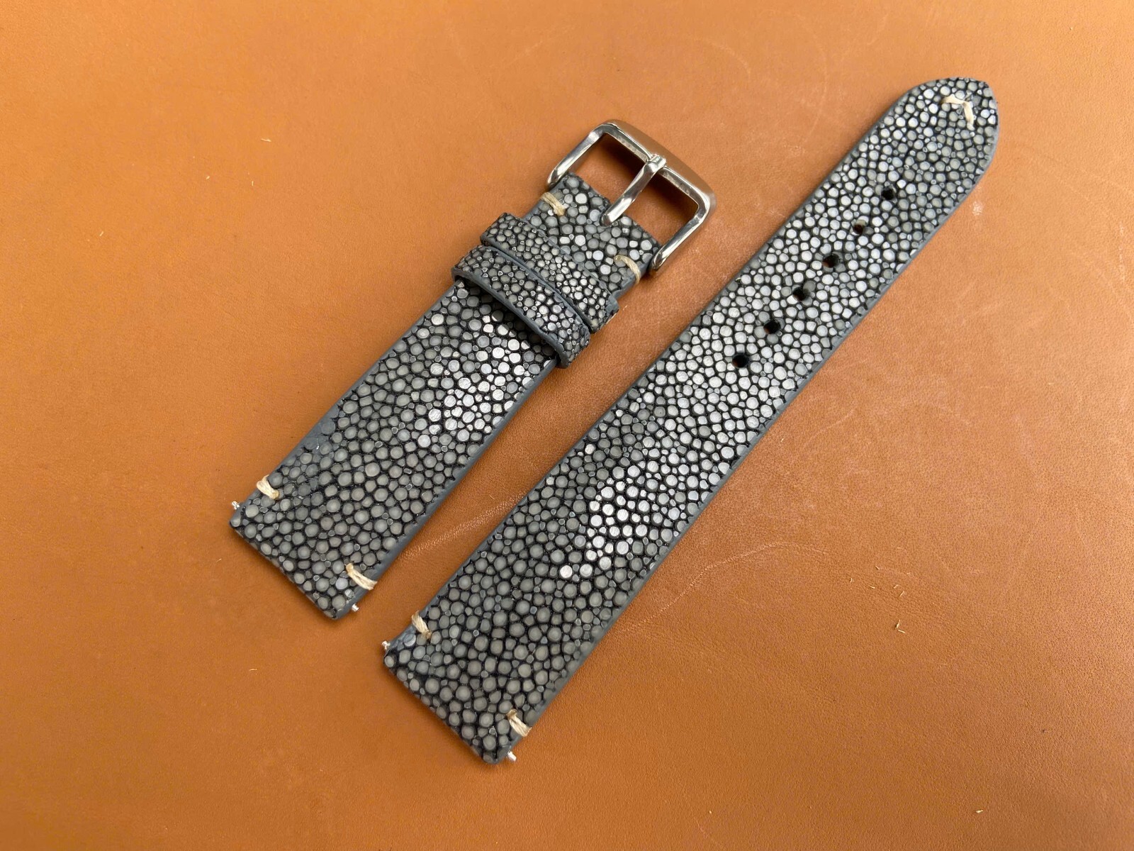 Gray Stingray Leather Watch Strap Band, Size 18mm 19mm 20mm 21mm 22mm 24mm 26mm.